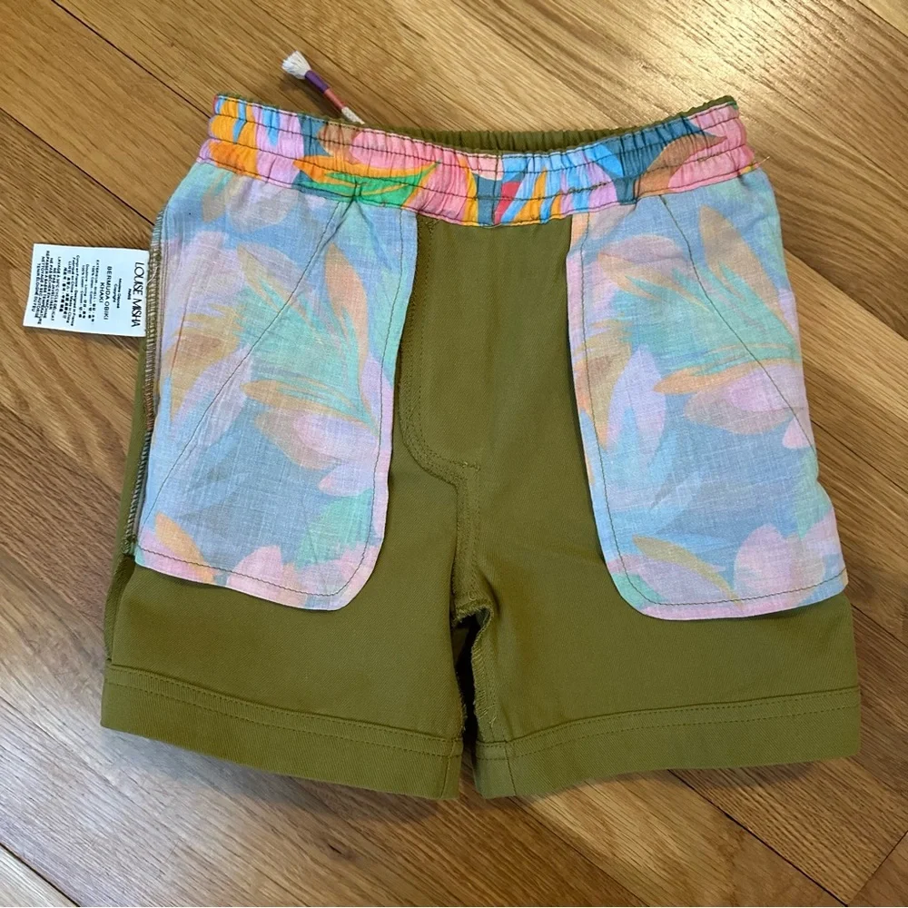 Louise Misha Paris Designer Boys 3T Bermuda Obiki Khaki Green Shorts Embroidered